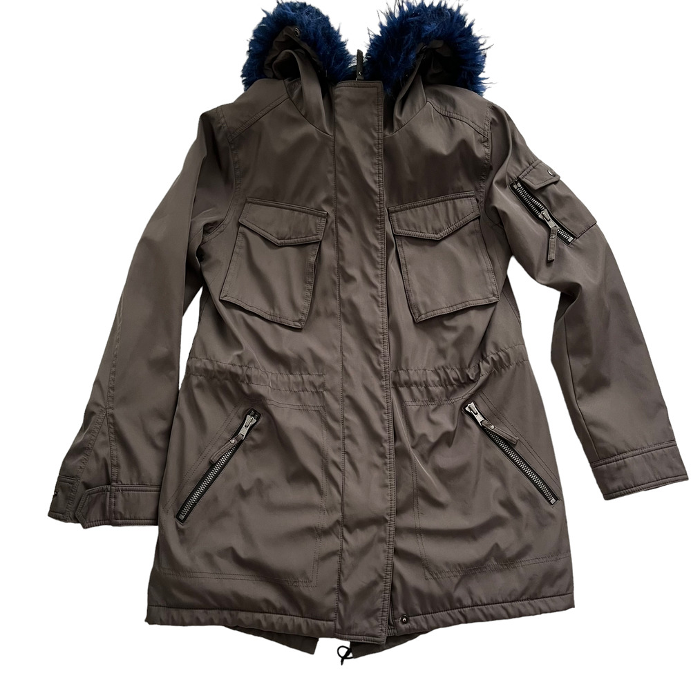 S13 New York Anorak Military Green Faux Fur Hooded Jacket Women size L